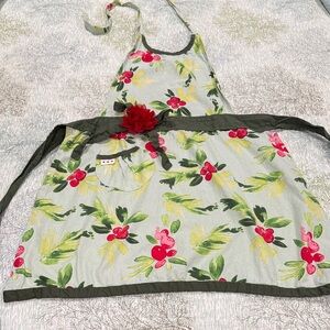 Holly Leaves Kitchen Apron with Flower Accent